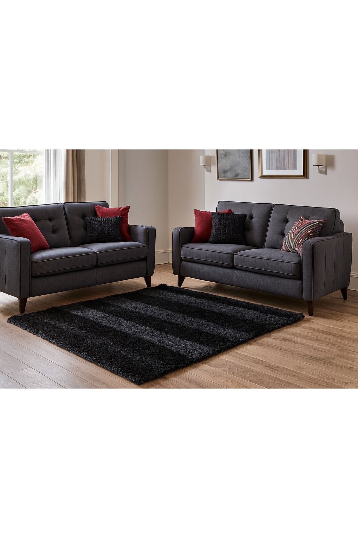 saray simli peluş tüylü toz tüy yapmayan yumuşacık peluş halı Siyah - 120 X 180