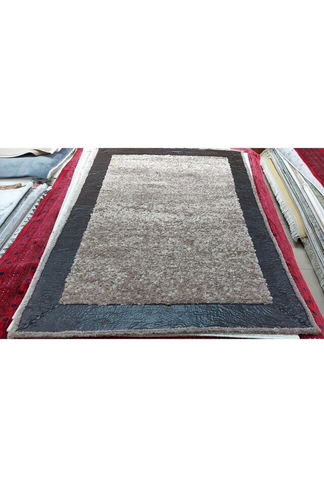 saray simli peluş tüylü toz tüy yapmayan yumuşacık peluş halı Kahverengi - 120 X 180