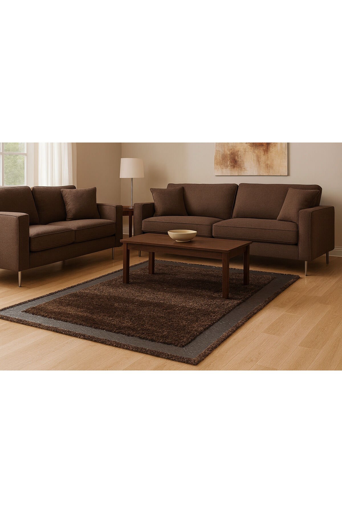 saray simli peluş tüylü toz tüy yapmayan yumuşacık peluş halı Kahverengi - 120 X 180