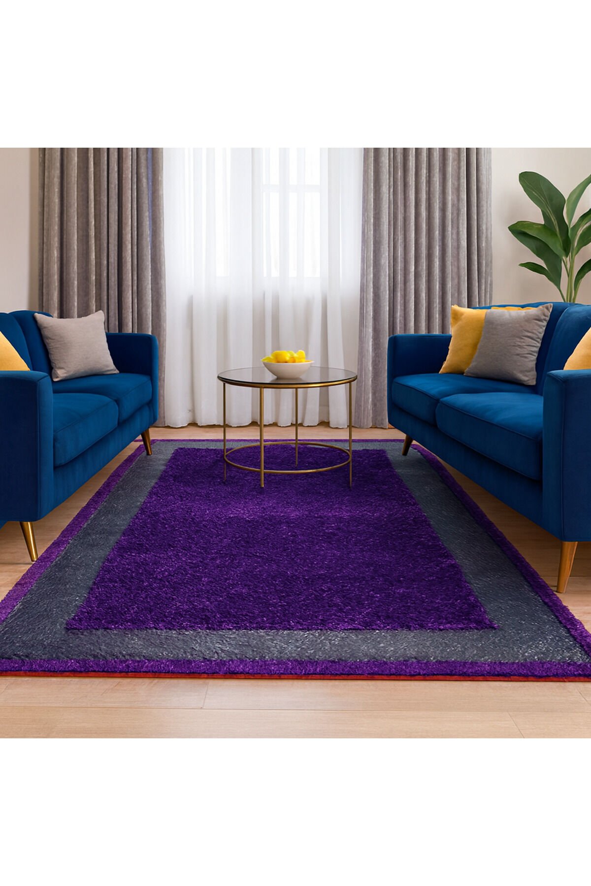 saray simli peluş tüylü toz tüy yapmayan yumuşacık peluş halı Mor - 120 X 180