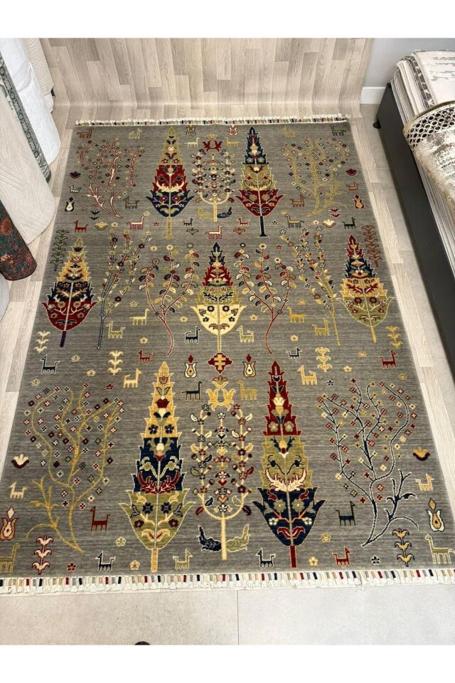 UŞAK SAFİ YÜN ÖZEL DEMİRCİ DOKUMA YÜKSEK KALİTE DOKUMA YÜN HALI Gri - 130 X 190