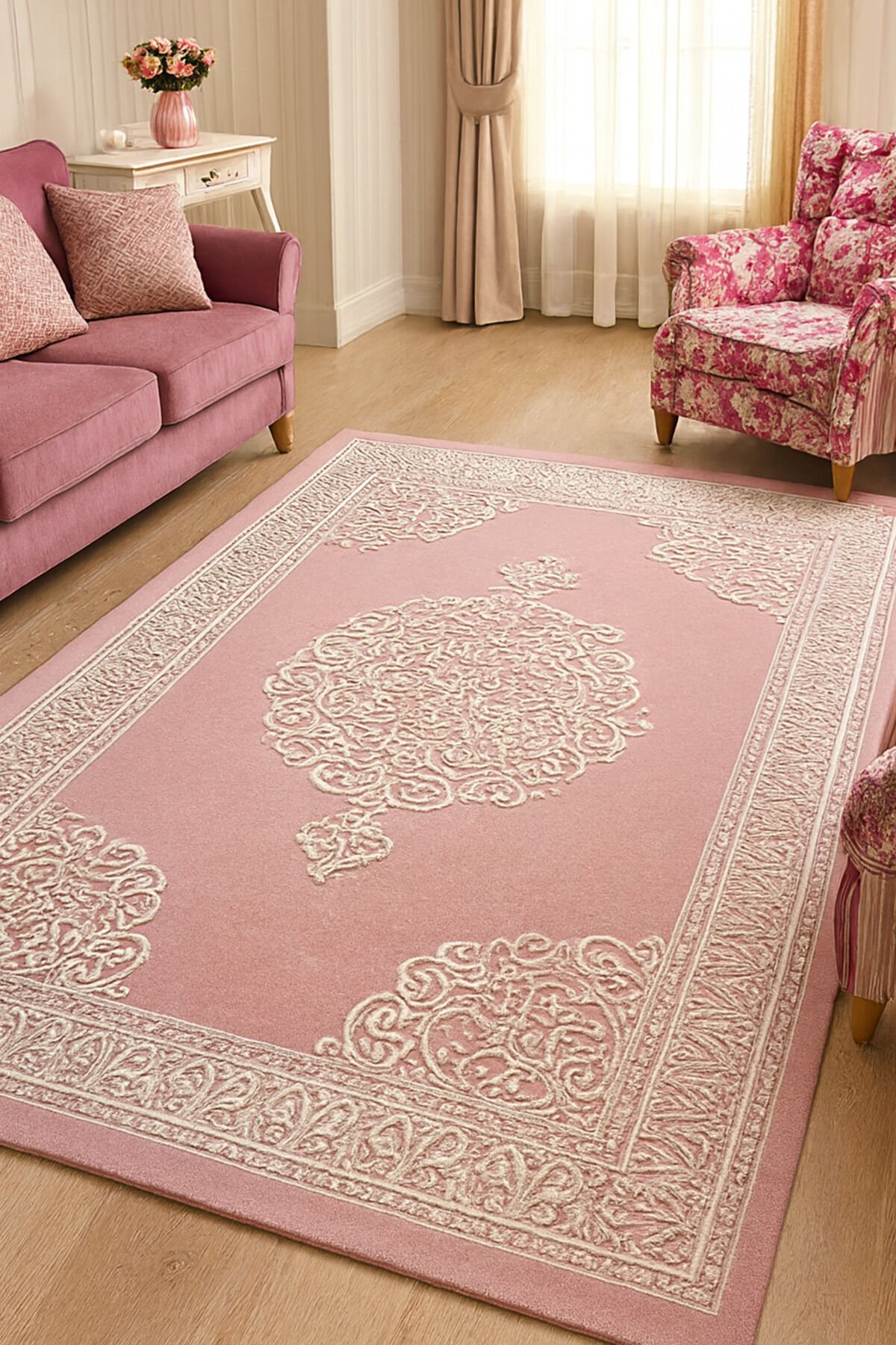 imge sık dokuma çok kalın yüksek kalite akrilik dokuma halı Pembe - 160 X 230