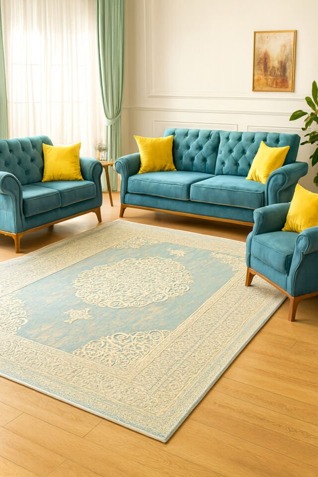 imge sık dokuma çok kalın yüksek kalite akrilik dokuma halı Mavi̇ Eski̇tme - 160 X 230