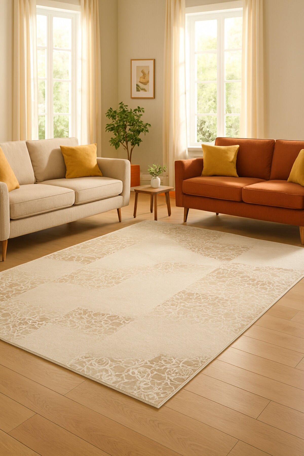 imge sık dokuma çok kalın yüksek kalite akrilik dokuma halı Krem Kahve - 160 X 230