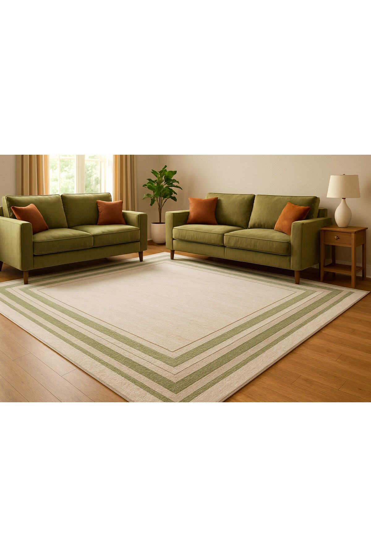 BİANCA SIK DOKUMA ORTA KALINLIKTA TÜY YAPMAYAN TEMİZLİĞİ KOLAY SALON HALISI Bej Ve Yeşi̇l - 200 X 300