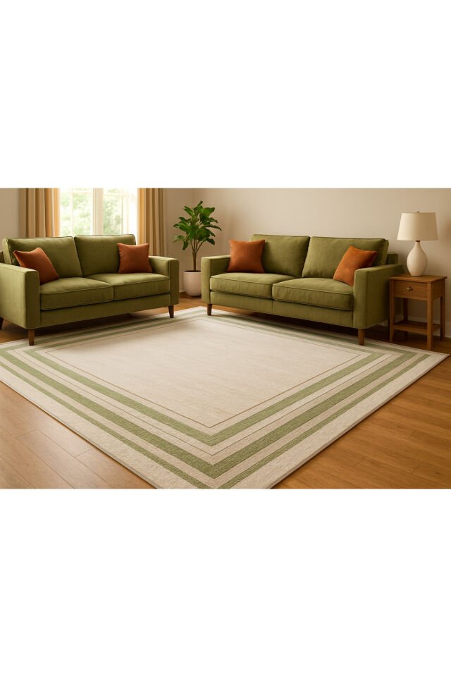 BİANCA SIK DOKUMA ORTA KALINLIKTA TÜY YAPMAYAN TEMİZLİĞİ KOLAY SALON HALISI Bej Ve Yeşi̇l - 200 X 300