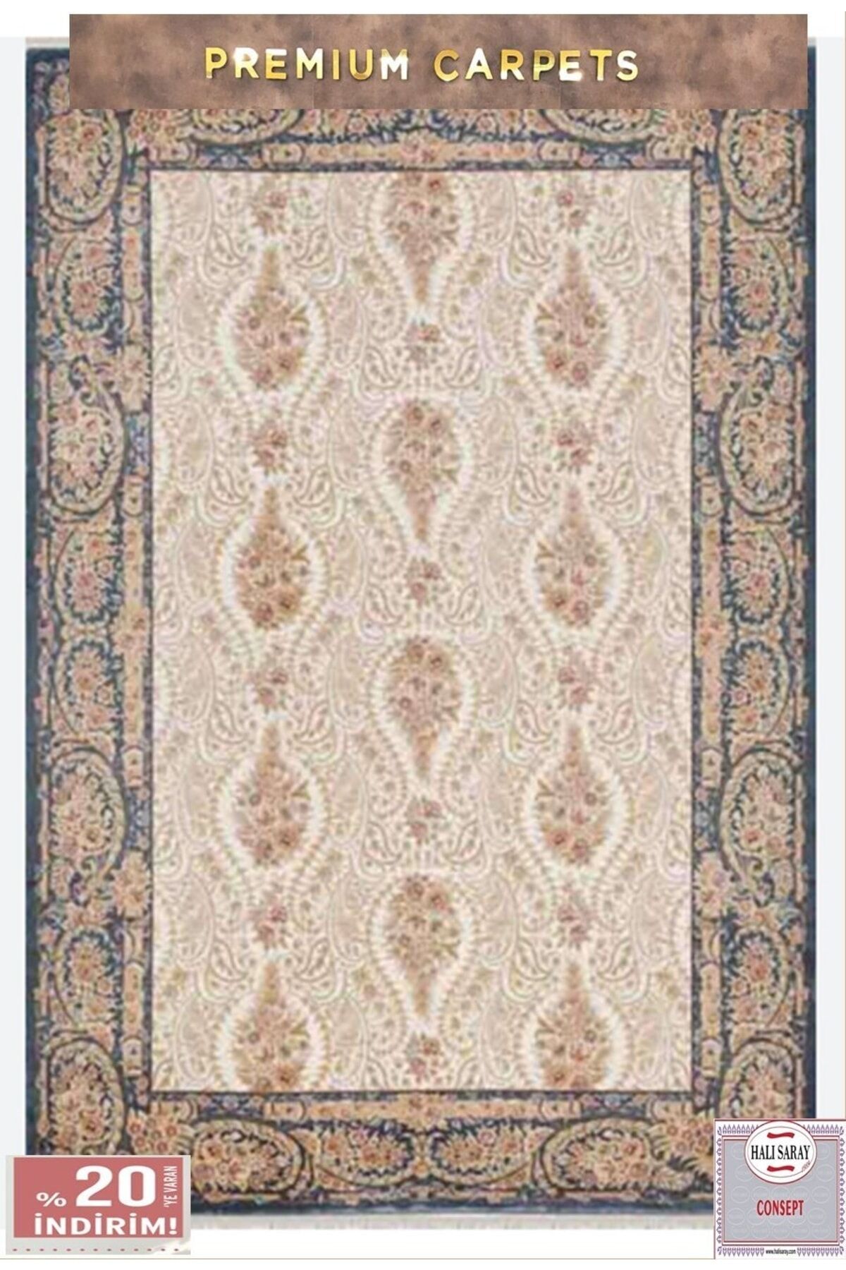 Carpets 120 Tarak Dokunmuş Ipek Halı Krem Laci̇vert - 160 X 230