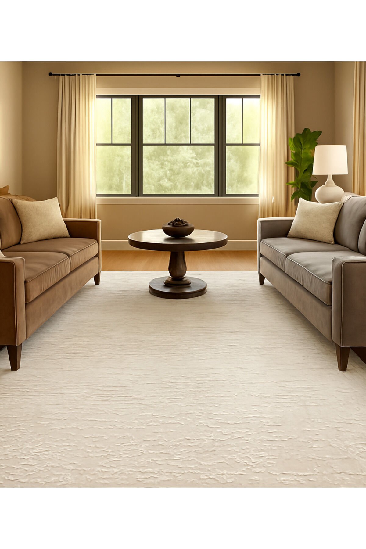 IRMAK SIK DOKUMA ORTA KALINLIKTA AKRİLİK MODERN SALON HALISI Krem Ve Krem - 160 X 230