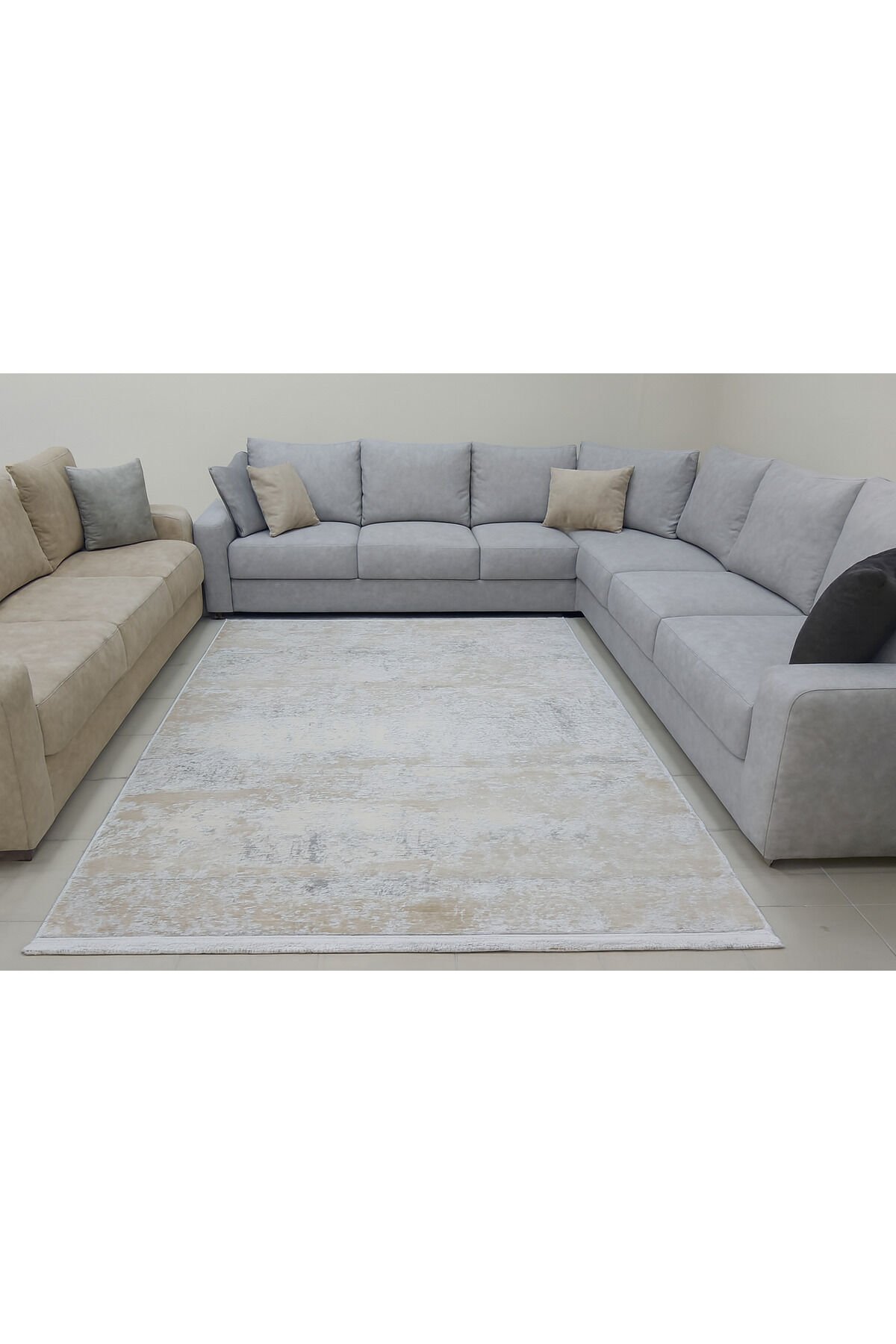 IRMAK SIK DOKUMA ORTA KALINLIKTA AKRİLİK MODERN SALON HALISI Gri Ve Bej - 160 X 230