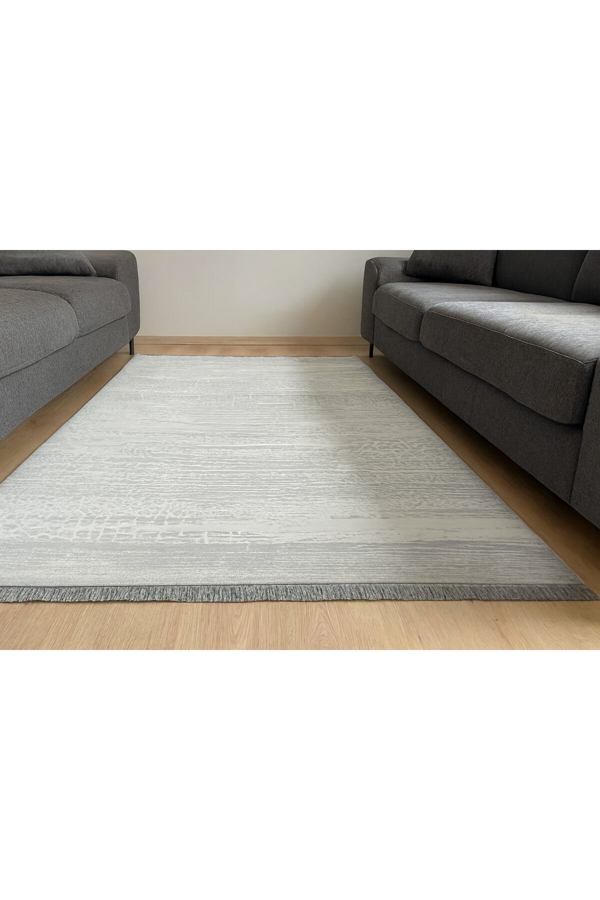 IRMAK SIK DOKUMA ORTA KALINLIKTA AKRİLİK MODERN SALON HALISI Gri Krem - 160 X 230