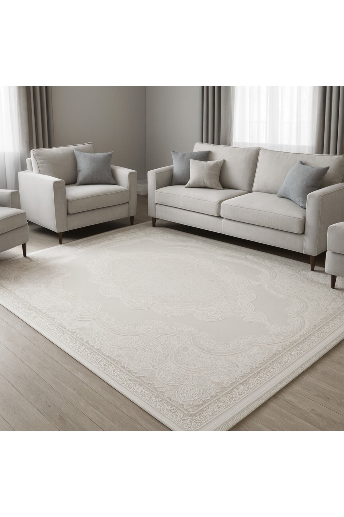 SÜPER SALON HALILARI ORTA KALINLIKTA  TOZ TÜY YOK TEMİZLİĞİ KOLAY AKRİLİK HALILAR Gri̇ - 200 X 290