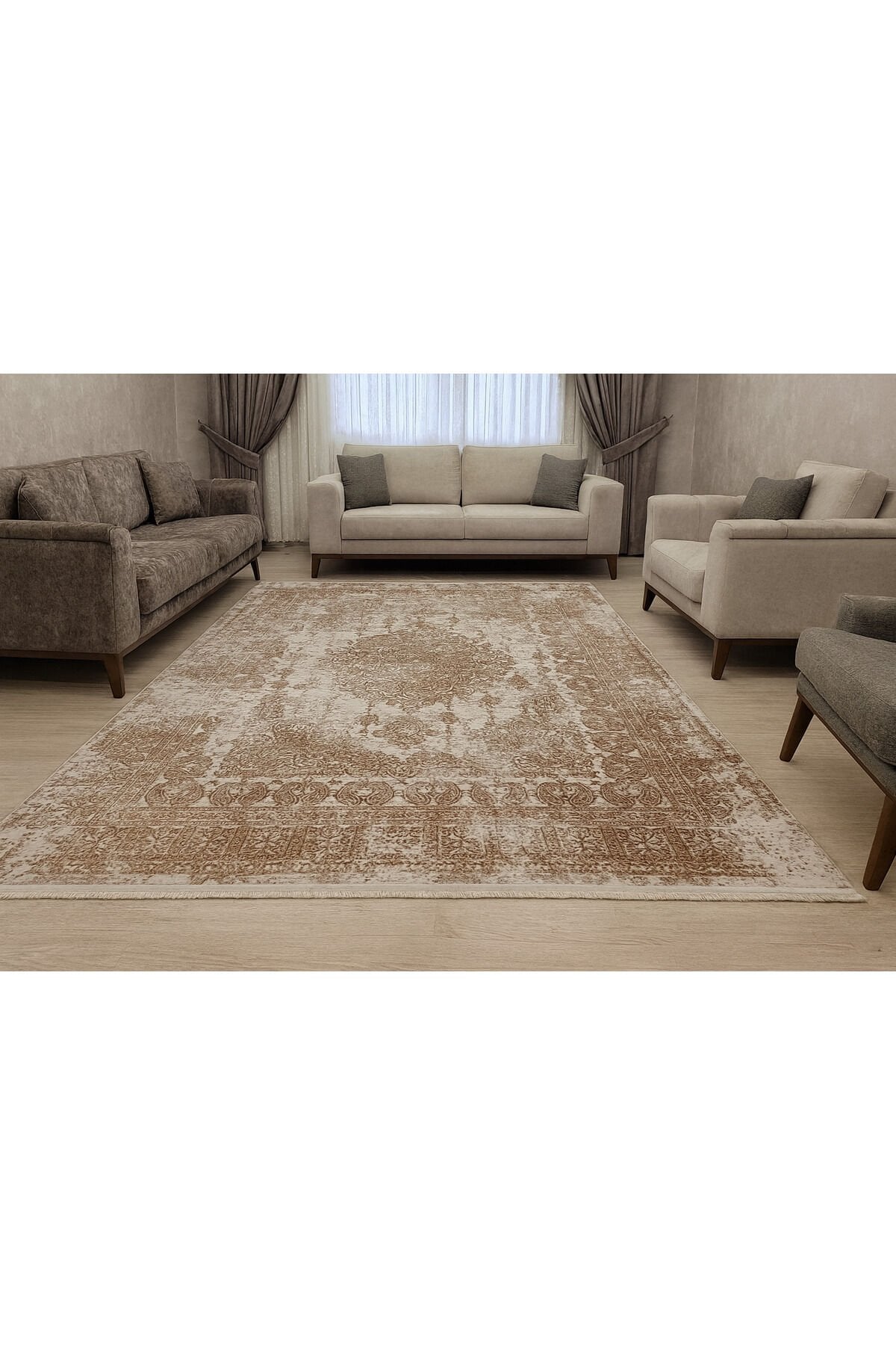 SÜPER SALON HALILARI ORTA KALINLIKTA  TOZ TÜY YOK TEMİZLİĞİ KOLAY AKRİLİK HALILAR Kahve - 200 X 290