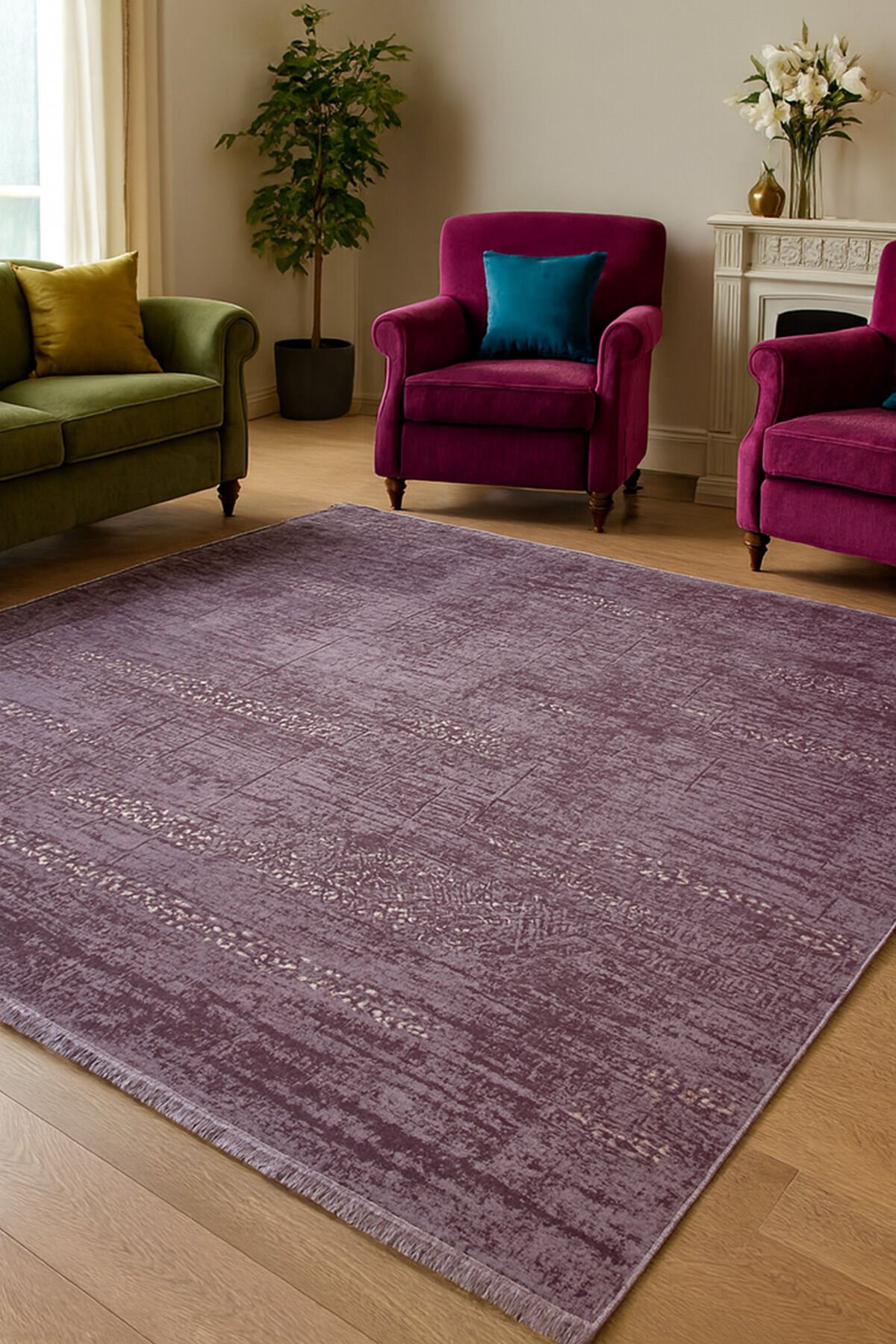 ALKIM SIK DOKUMA ORTA KALINLIKTA TEMİZLİĞİ KOLAY AKRİLİK HALI Mor - 200 X 300