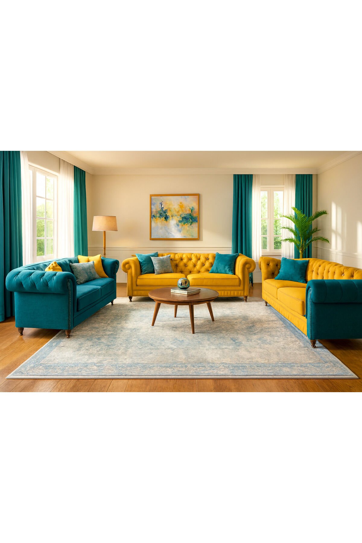 ARAS SIK DOKUMA ORTA KALINLIKTA TEMİZLİĞİ KOLAY AKRİLİK SALON HALISI Gri Mavi̇ - 200 X 300