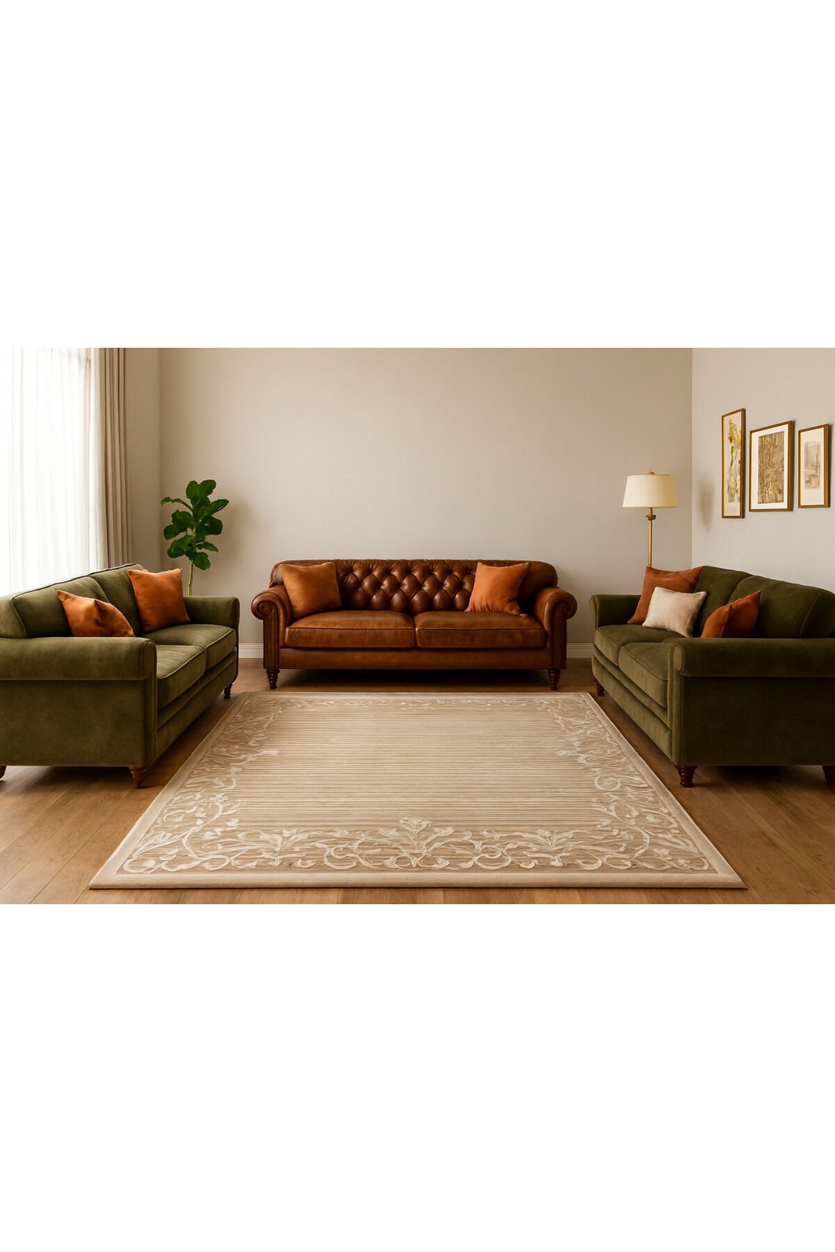 ŞİRAZ SIK DOKUMA AKRİLİK TEMİZLİĞİ KOLAY PARILTILI SALON HALISI 6m2 Bej - 200 X 300