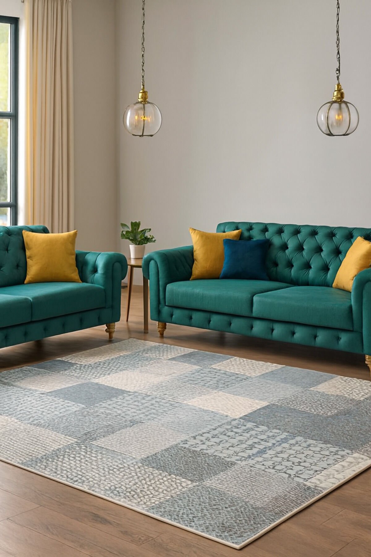 ŞİRAZ SIK DOKUMA ORTA KALINLIKTA TEMİZLİĞİ KOLAY AKRİLİK HALI Gri Mavi̇ - 200 X 300