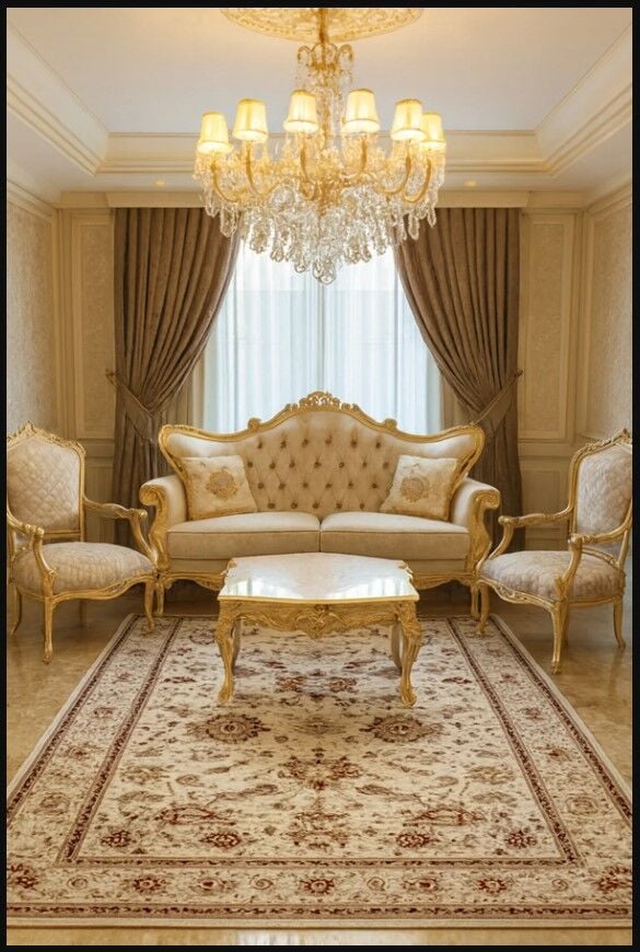 HANEDAN SIK DOKUMA İPEK AKRİLİK PARILTILI TÜY VERMEYEN YÜKSEK KALİTE SALON HALISI ORTA KALINLIKTA