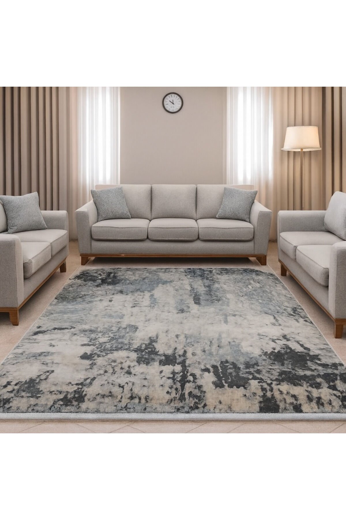 SIK DOKUMA ORTA KALINLIKTA TOZ TÜY YAPMAYAN HALI Gri Antrasi̇t - 200 X 300