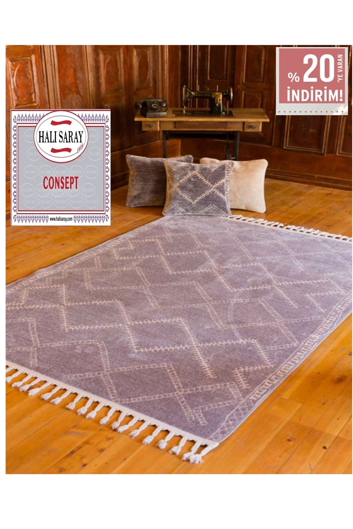 Saray Retro Tarz Muhteşem Gri Si̇yah - 160 X 230