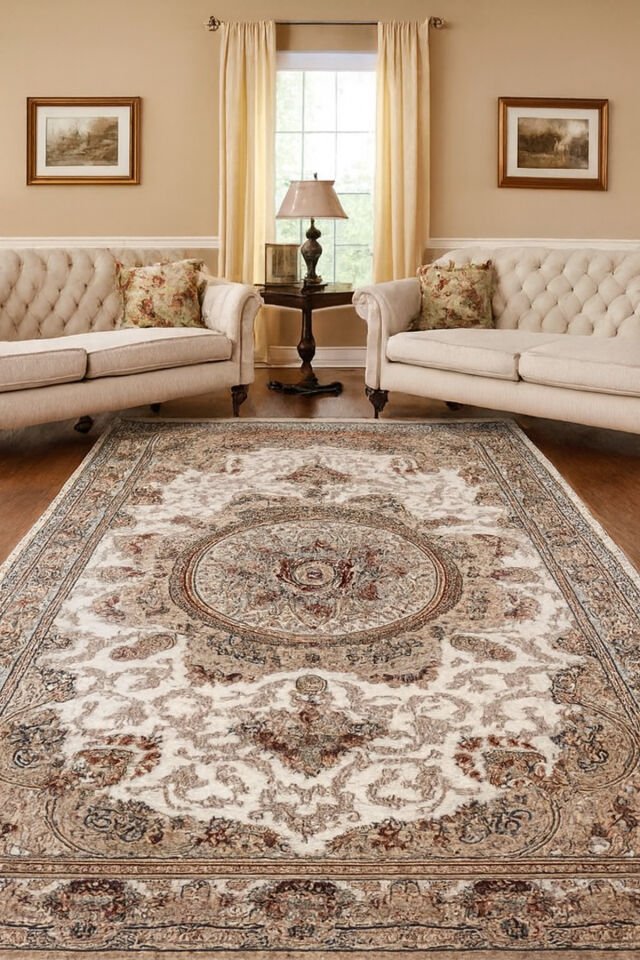 HANEDAN SIK DOKUMA İPEK AKRİLİK PARILTILI TÜY VERMEYEN YÜKSEK KALİTE SALON HALISI ORTA KALINLIKTADIR