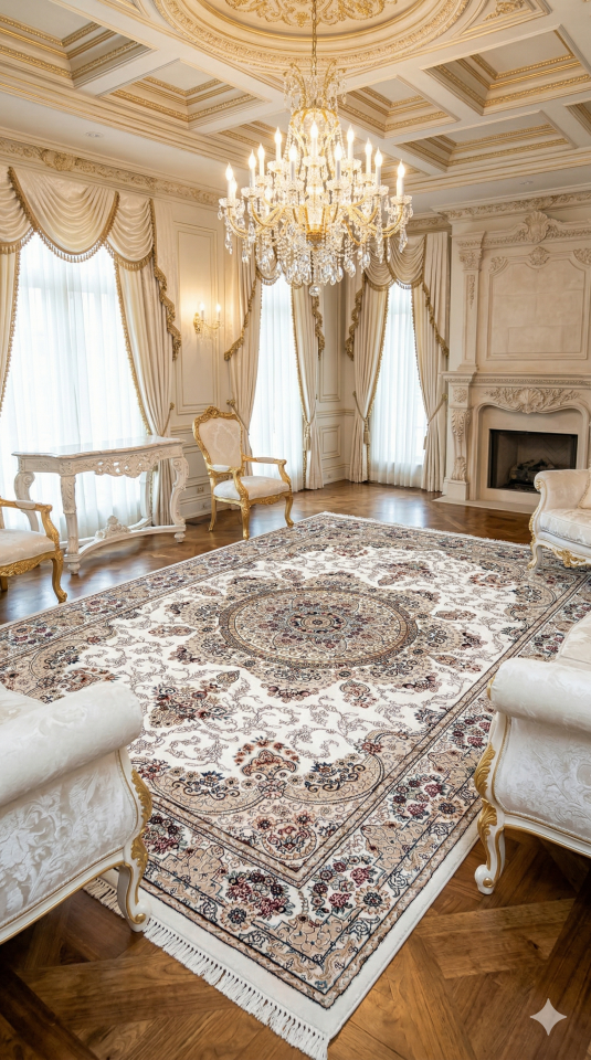 HANEDAN SIK DOKUMA İPEK AKRİLİK PARILTILI TÜY VERMEYEN YÜKSEK KALİTE SALON HALISI ORTA KALINLIKTADIR