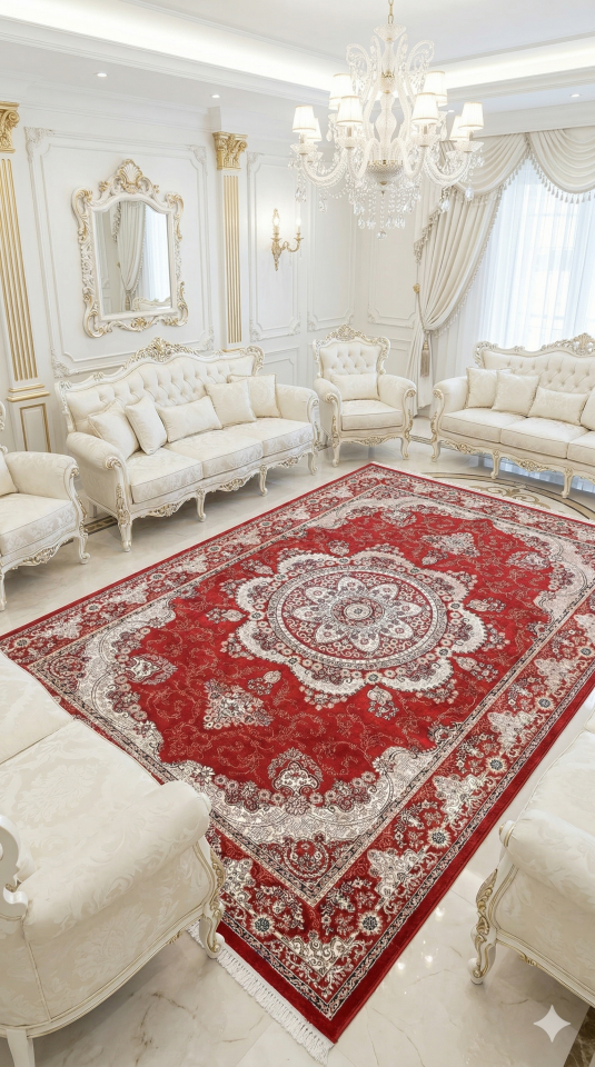 HANEDAN SIK DOKUMA İPEK AKRİLİK PARILTILI TÜY VERMEYEN YÜKSEK KALİTE SALON HALISI ORTA KALINLIKTADIR