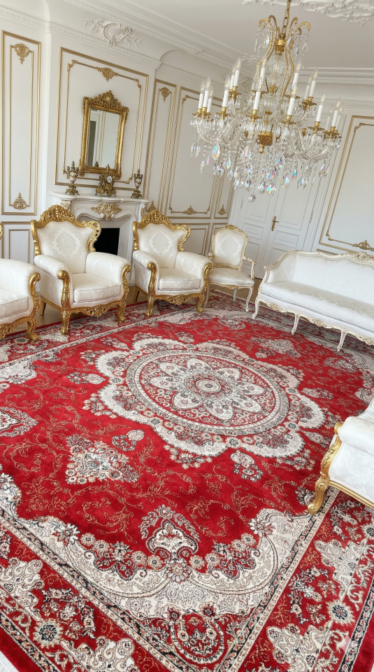 HANEDAN SIK DOKUMA İPEK AKRİLİK PARILTILI TÜY VERMEYEN YÜKSEK KALİTE SALON HALISI ORTA KALINLIKTADIR