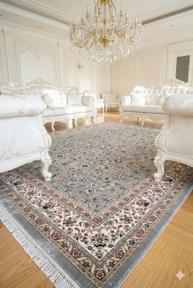 HANEDAN SIK DOKUMA  İPEK AKRİLİK PARILTILI TÜY VERMEYEN YÜKSEK KALİTE SALON HALISI ORTA KALINLIK