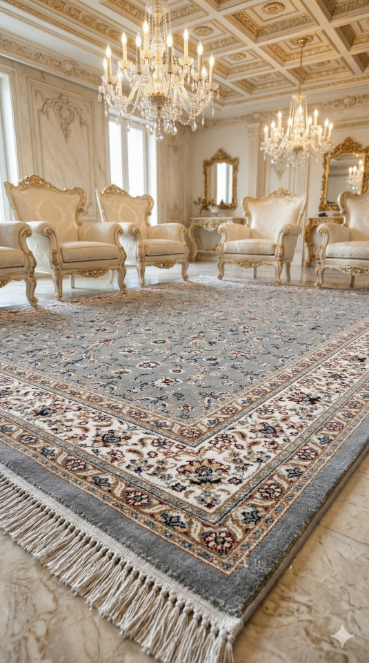 HANEDAN SIK DOKUMA  İPEK AKRİLİK PARILTILI TÜY VERMEYEN YÜKSEK KALİTE SALON HALISI ORTA KALINLIK