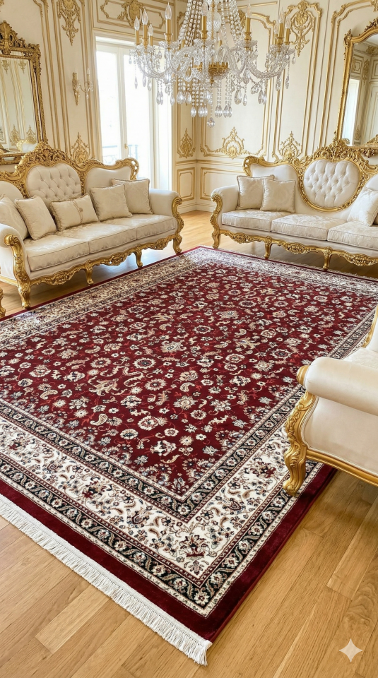 HANEDAN SIK DOKUMA İPEK AKRİLİK PARILTILI TÜY VERMEYEN YÜKSEK KALİTE SALON HALISI ORTA KALINLIKTADIR