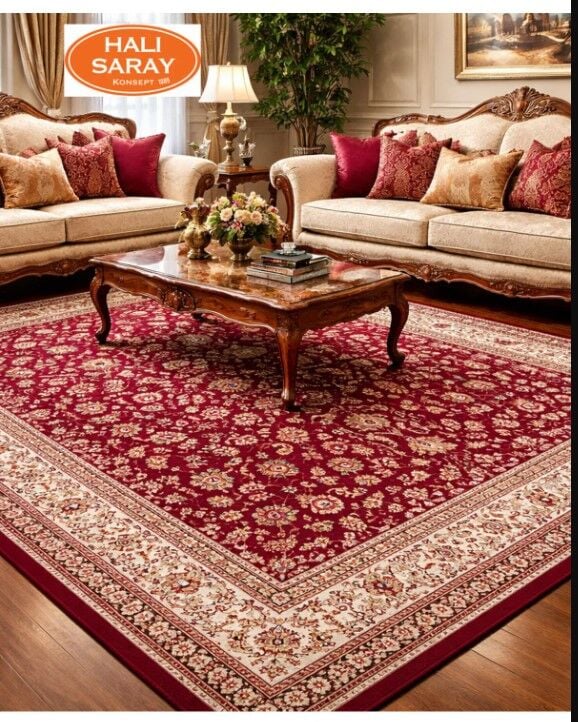 HANEDAN SIK DOKUMA İPEK AKRİLİK PARILTILI TÜY VERMEYEN YÜKSEK KALİTE SALON HALISI ORTA KALINLIKTADIR