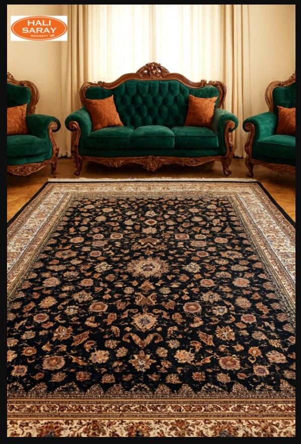 HANEDAN SIK DOKUMA İPEK AKRİLİK PARILTILI TÜY VERMEYEN YÜKSEK KALİTE SALON HALISI ORTA KALINLIKTADIR