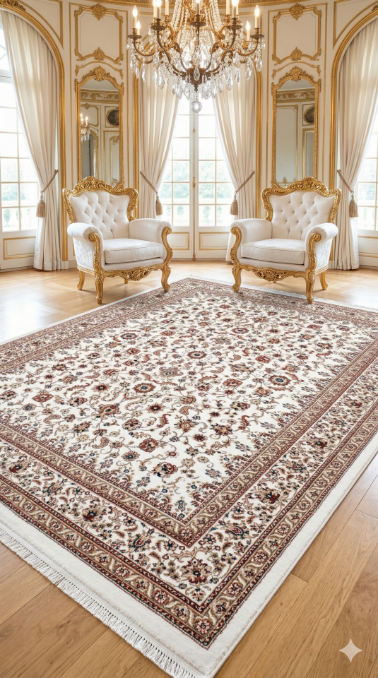 HANEDAN SIK DOKUMA İPEK AKRİLİK PARILTILI TÜY VERMEYEN YÜKSEK KALİTE SALON HALISI ORTA KALINLIKTADIR