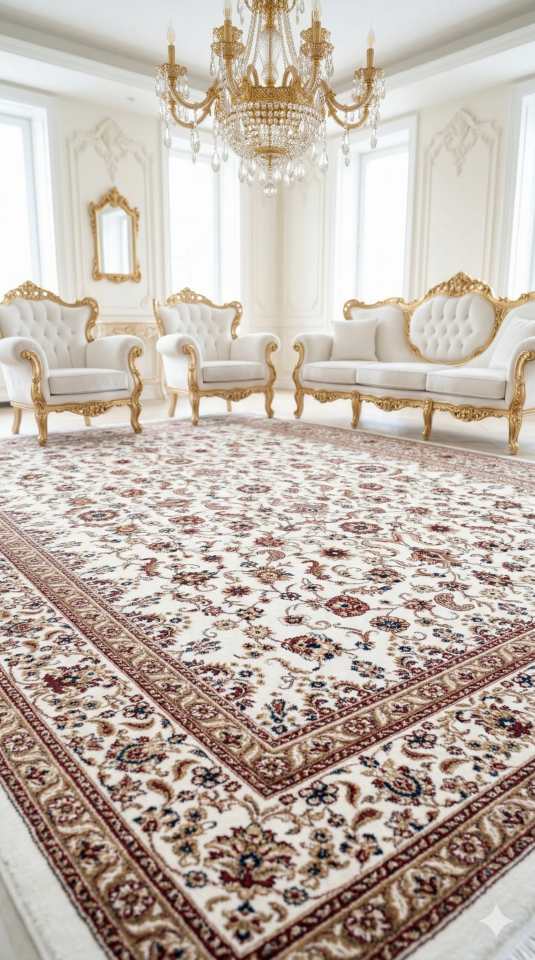 HANEDAN SIK DOKUMA İPEK AKRİLİK PARILTILI TÜY VERMEYEN YÜKSEK KALİTE SALON HALISI ORTA KALINLIKTADIR