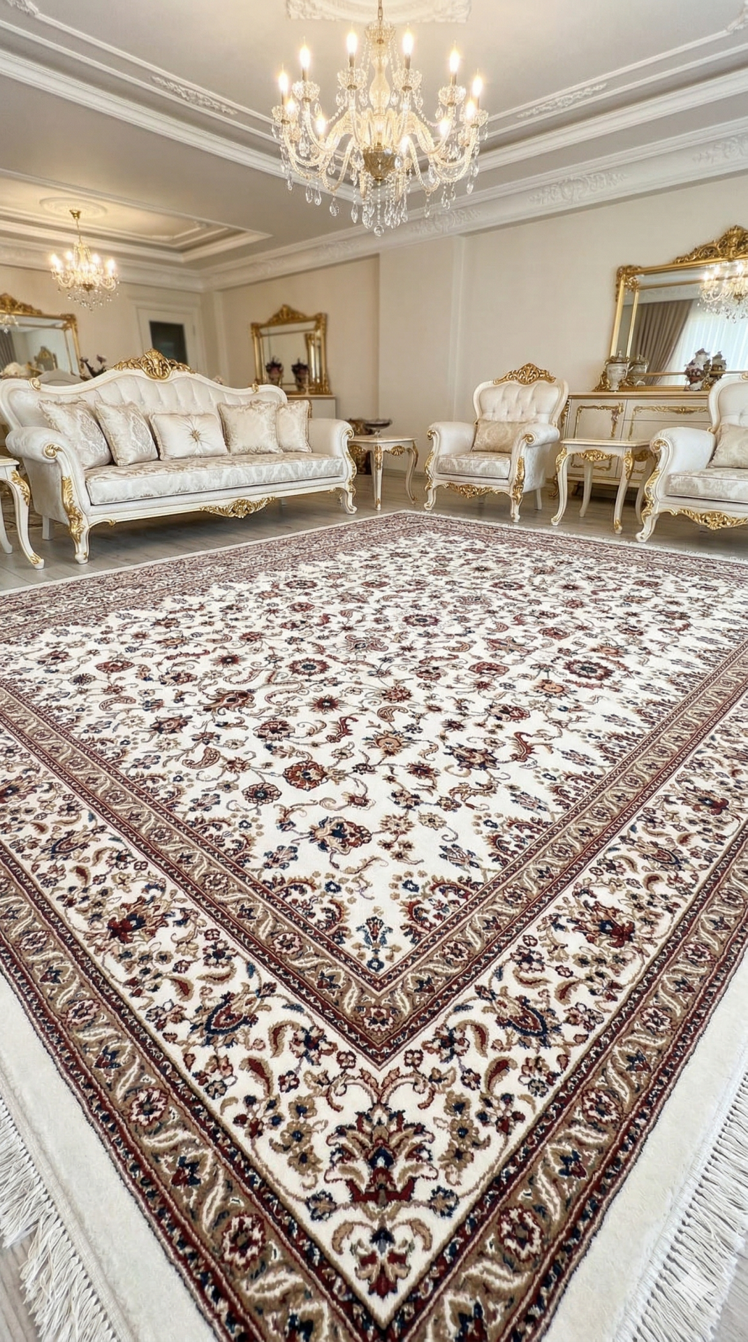 HANEDAN SIK DOKUMA İPEK AKRİLİK PARILTILI TÜY VERMEYEN YÜKSEK KALİTE SALON HALISI ORTA KALINLIKTADIR