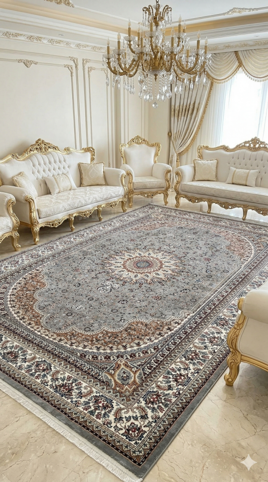 HANEDAN SIK DOKUMA İPEK AKRİLİK PARILTILI TÜY VERMEYEN YÜKSEK KALİTE SALON HALISI ORTA KALINLIKTADIR