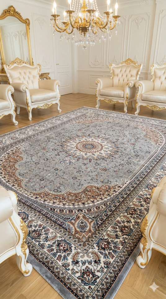 HANEDAN SIK DOKUMA İPEK AKRİLİK PARILTILI TÜY VERMEYEN YÜKSEK KALİTE SALON HALISI ORTA KALINLIKTADIR