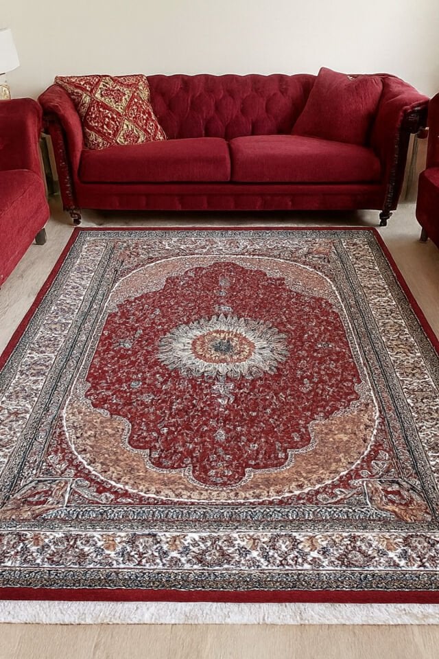 HANEDAN SIK DOKUMA İPEK AKRİLİK PARILTILI TÜY VERMEYEN YÜKSEK KALİTE SALON HALISI ORTA KALINLIKTADIR