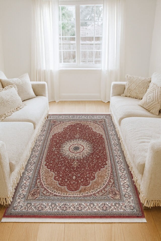 HANEDAN SIK DOKUMA İPEK AKRİLİK PARILTILI TÜY VERMEYEN YÜKSEK KALİTE SALON HALISI ORTA KALINLIKTADIR