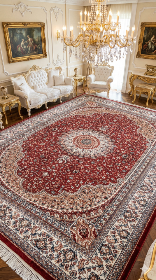 HANEDAN SIK DOKUMA İPEK AKRİLİK PARILTILI TÜY VERMEYEN YÜKSEK KALİTE SALON HALISI ORTA KALINLIKTADIR