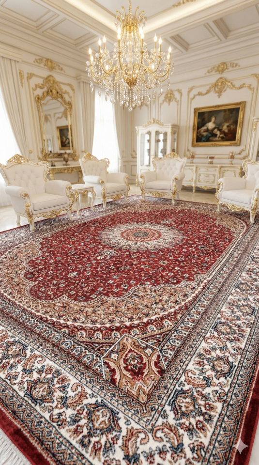 HANEDAN SIK DOKUMA İPEK AKRİLİK PARILTILI TÜY VERMEYEN YÜKSEK KALİTE SALON HALISI ORTA KALINLIKTADIR