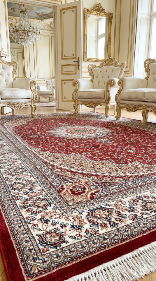 HANEDAN SIK DOKUMA İPEK AKRİLİK PARILTILI TÜY VERMEYEN YÜKSEK KALİTE SALON HALISI ORTA KALINLIKTADIR