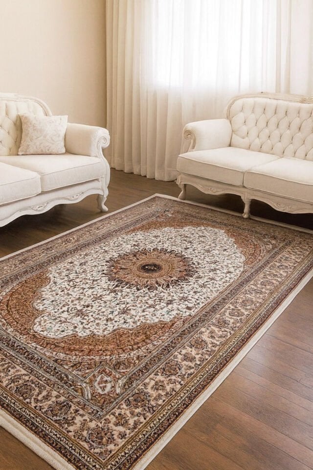 HANEDAN SIK DOKUMA İPEK AKRİLİK PARILTILI TÜY VERMEYEN YÜKSEK KALİTE SALON HALISI ORTA KALINLIKTADIR