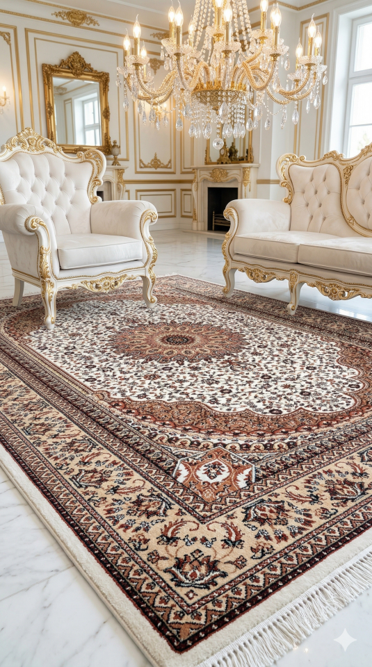 HANEDAN SIK DOKUMA İPEK AKRİLİK PARILTILI TÜY VERMEYEN YÜKSEK KALİTE SALON HALISI ORTA KALINLIKTADIR