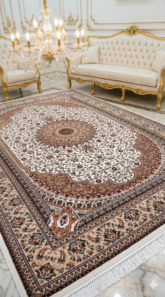 HANEDAN SIK DOKUMA İPEK AKRİLİK PARILTILI TÜY VERMEYEN YÜKSEK KALİTE SALON HALISI ORTA KALINLIKTADIR