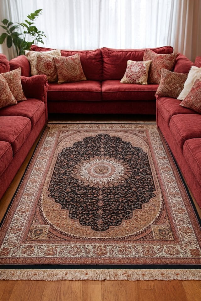 HANEDAN SIK DOKUMA İPEK AKRİLİK PARILTILI TÜY VERMEYEN YÜKSEK KALİTE SALON HALISI ORTA KALINLIKTADIR