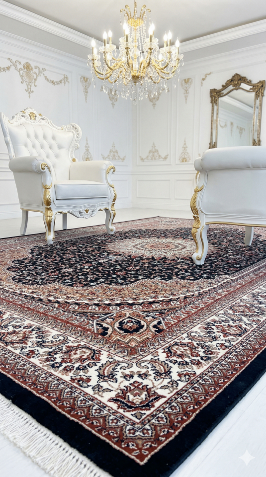 HANEDAN SIK DOKUMA İPEK AKRİLİK PARILTILI TÜY VERMEYEN YÜKSEK KALİTE SALON HALISI ORTA KALINLIKTADIR