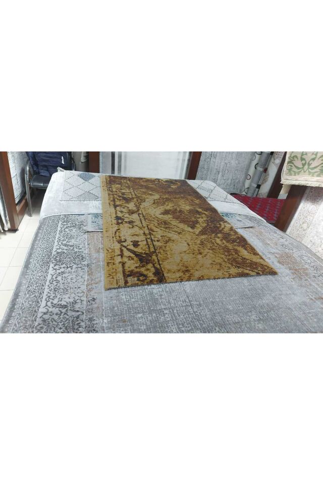 Yün Halı Uşak Saf Yün Süper Halı Kahve Antrasit 01052 Geleneksel Doku, Yün Halı Aci Kahve - 80 X 300