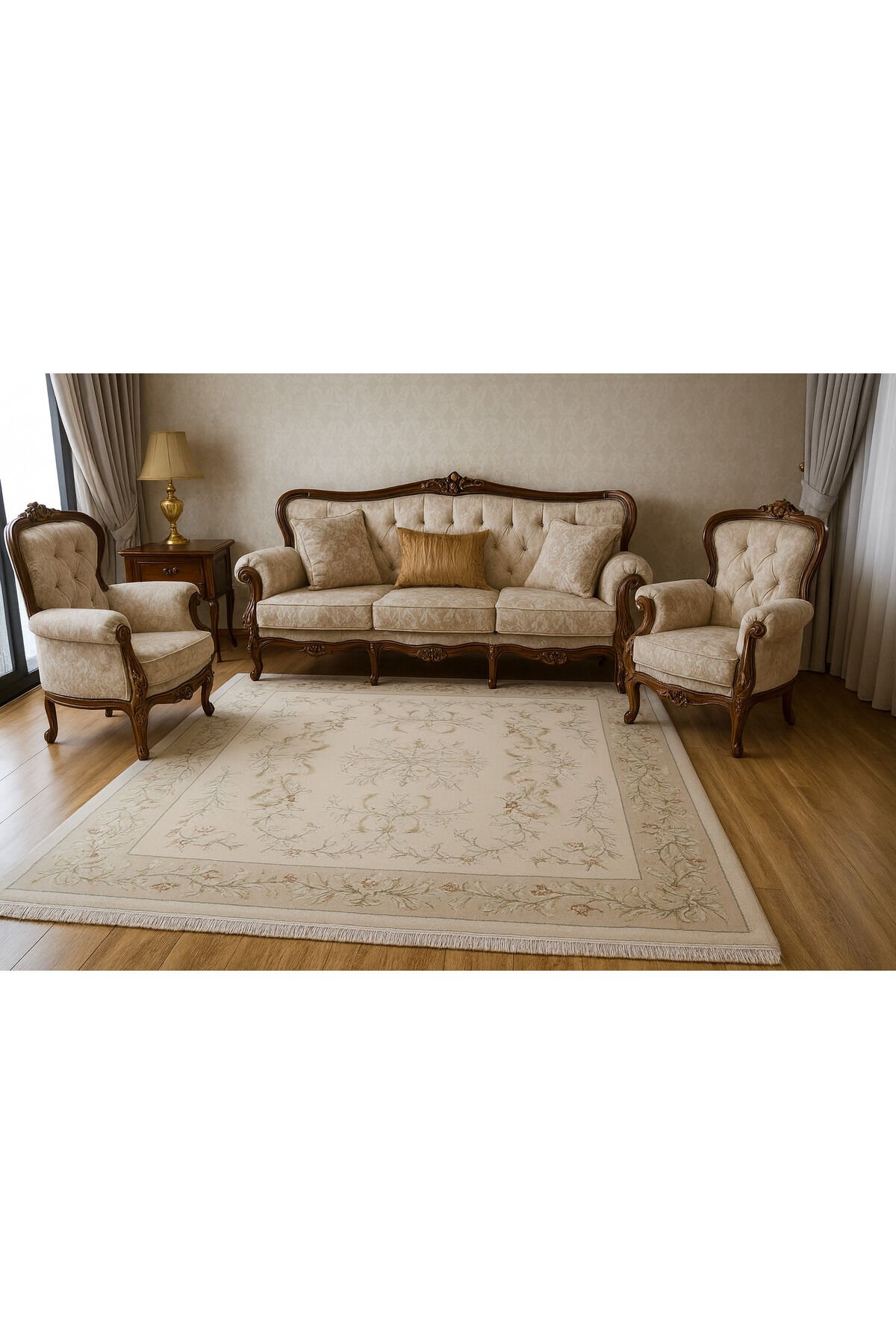 Salon Halısı Yün Halı Uşak Saf Yün Gözalıcı Zarif Özel Halı Krem - 200 X 300