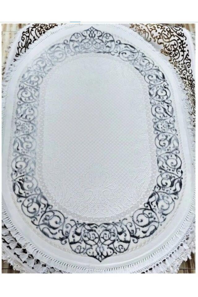 DALYA SIK DOKUMA KALIN YUVARLAK HALILAR Beyaz Si̇yah - 120 X 180